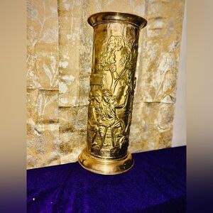 Ornate Brass Gold Embossed Decorative Vase/Umbrella Stand